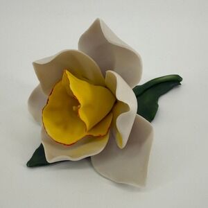 Fabar Capodimonte Porcelain Daffodil Flower Italy White Yellow Vintage 6"